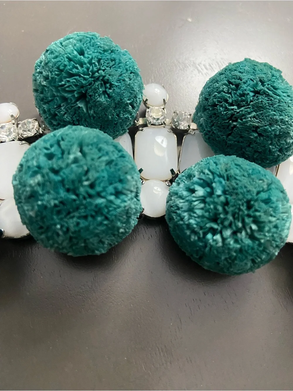 Tory Burch Teal Pom-Pom and White Stone Bracelet